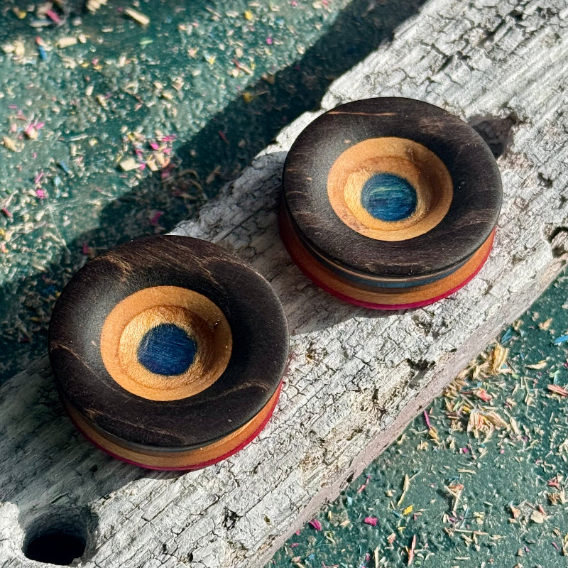 Pink and Black Concave Face Wooden Ear Plugs