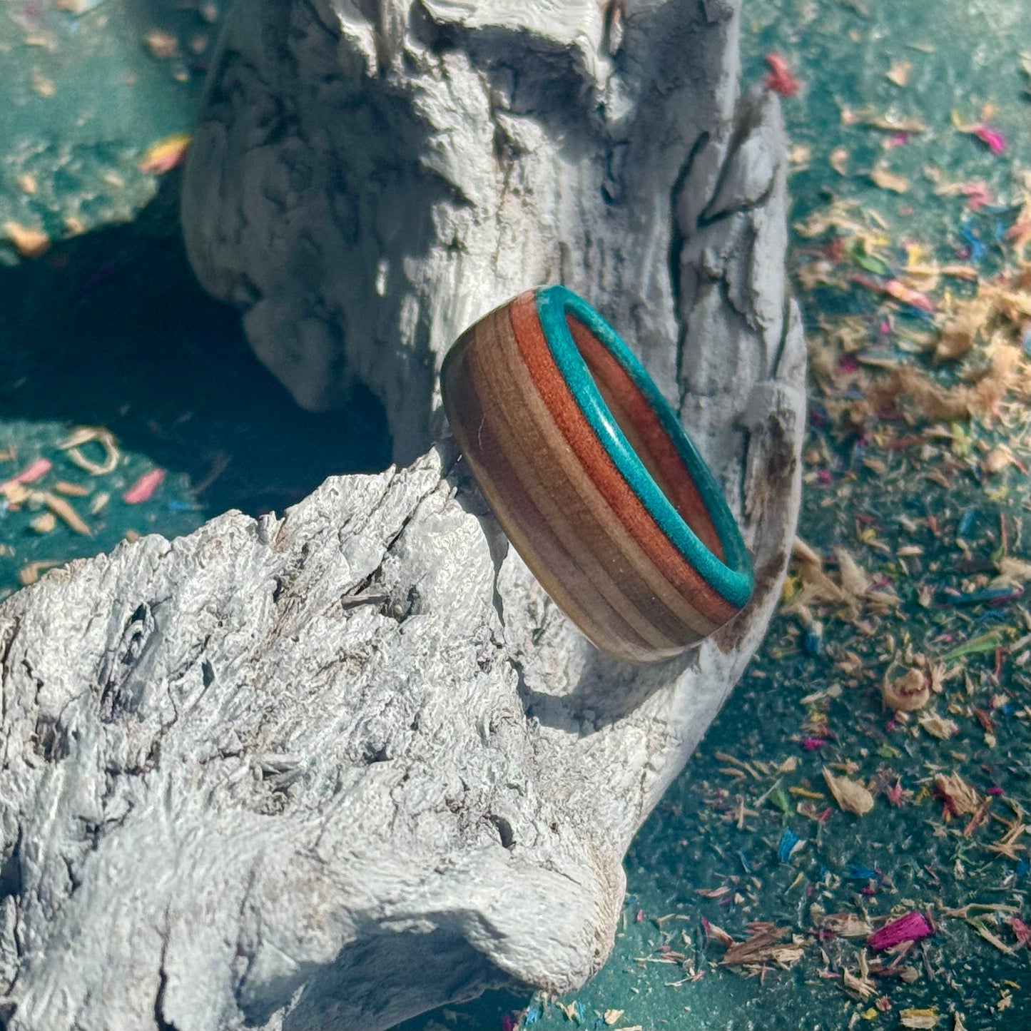 Teal Orange Recycled Skateboard Ring