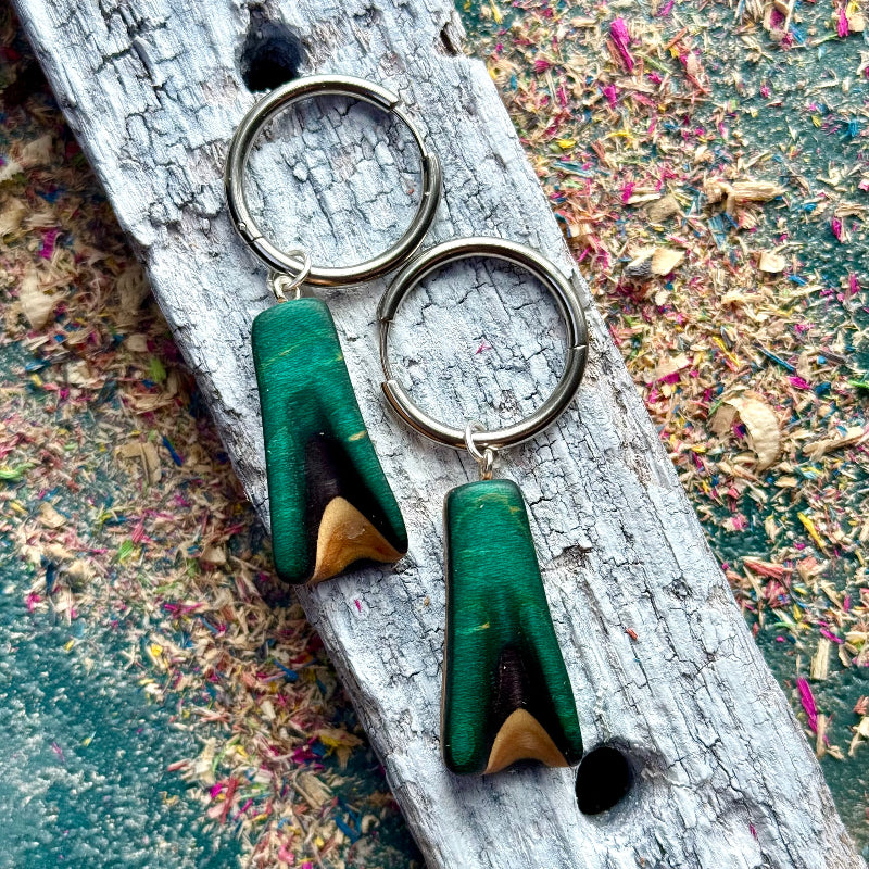 Handmade recycled skateboard Teal & Black Skateboard Hoop Earrings — Baltic Dew, made in the UK