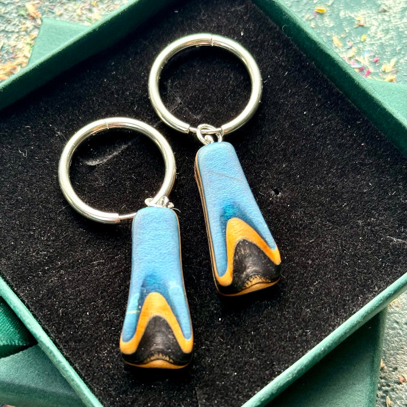 Handmade recycled skateboard Blue & Black Hoop Earrings — Baltic Dew, made in the UK