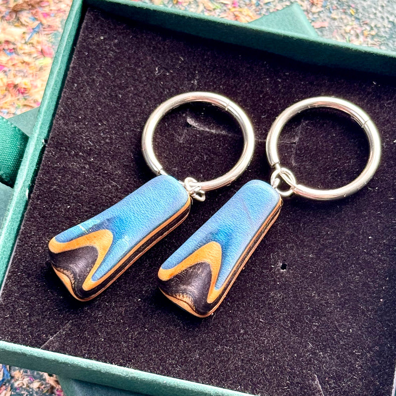 Handmade recycled skateboard Blue & Black Hoop Earrings — Baltic Dew, made in the UK
