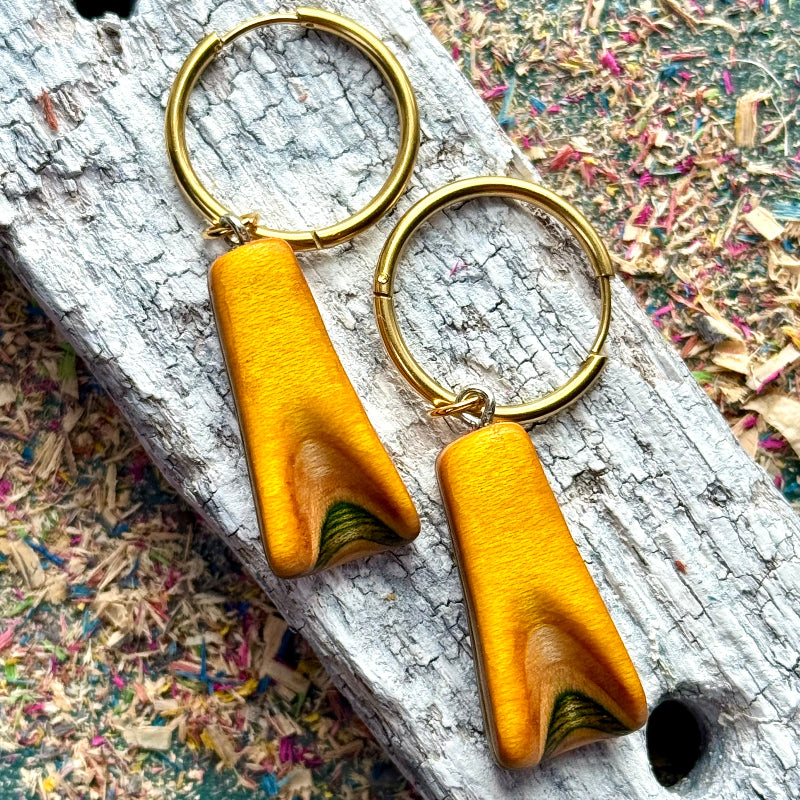 Handmade recycled skateboard Yellow & Green Hoop Earrings — Baltic Dew, made in the UK