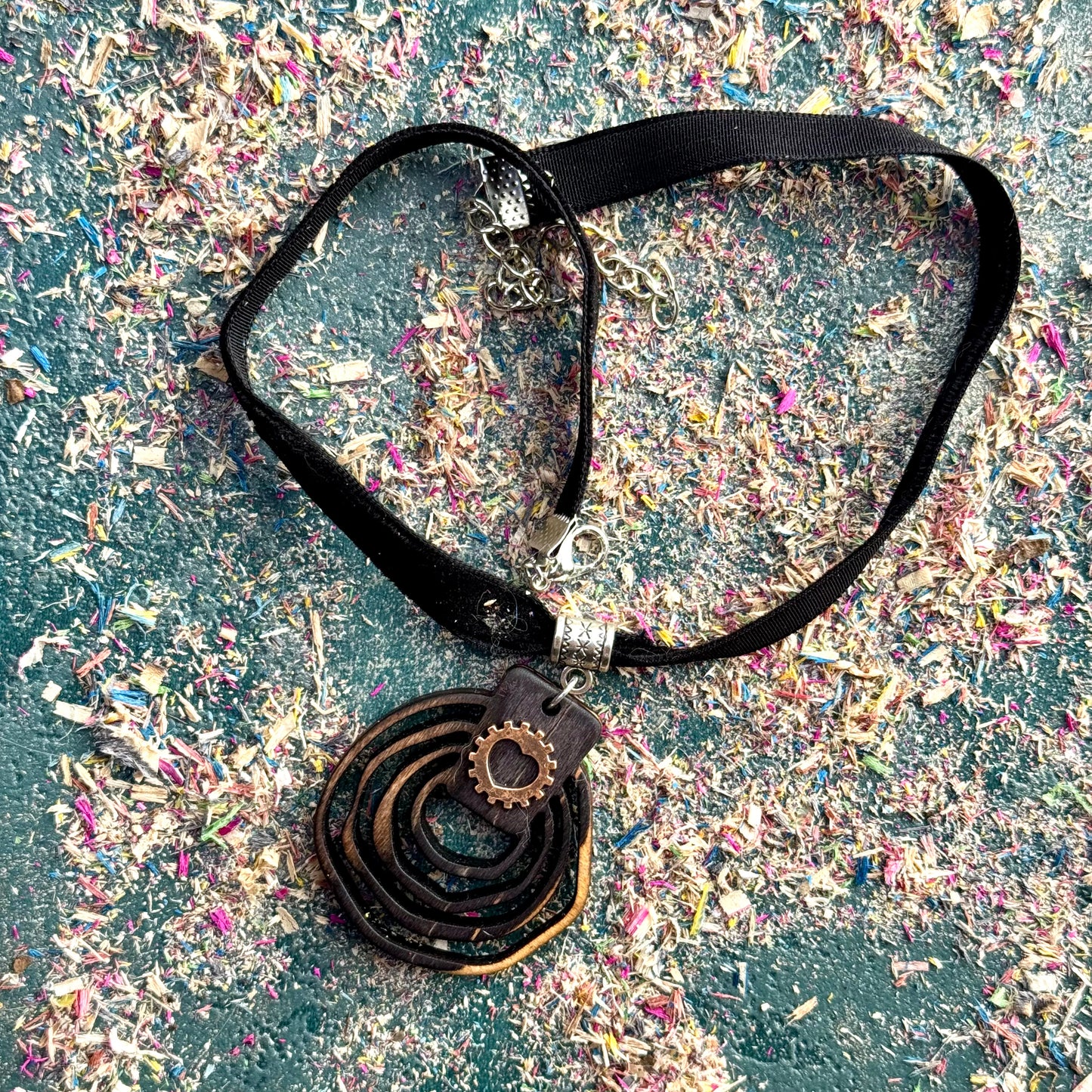 Handmade recycled skateboard Dark grey uneven swirls Skateboard Choker — Baltic Dew, made in the UK