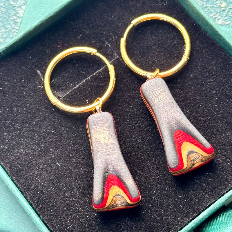 Handmade recycled skateboard Black & Red Hoop Earrings — Baltic Dew, made in the UK