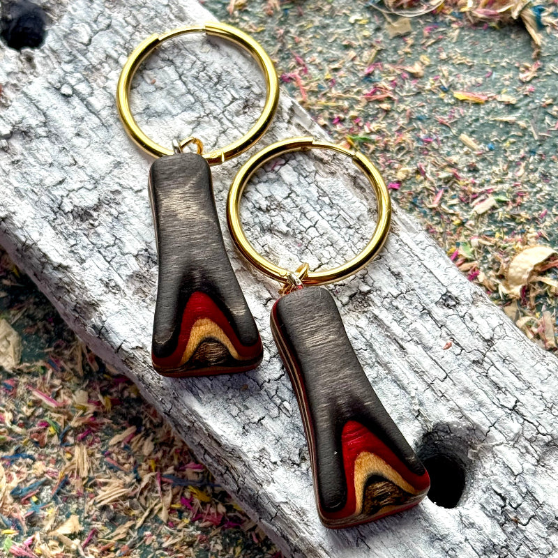 Handmade recycled skateboard Black & Red Hoop Earrings — Baltic Dew, made in the UK