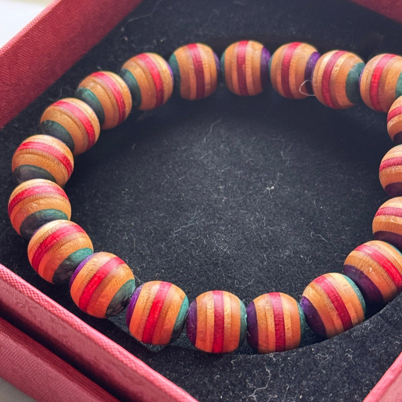 Handmade recycled skateboard Red, Purple & Teal Stripe Bead Bracelet — Baltic Dew, made in the UK