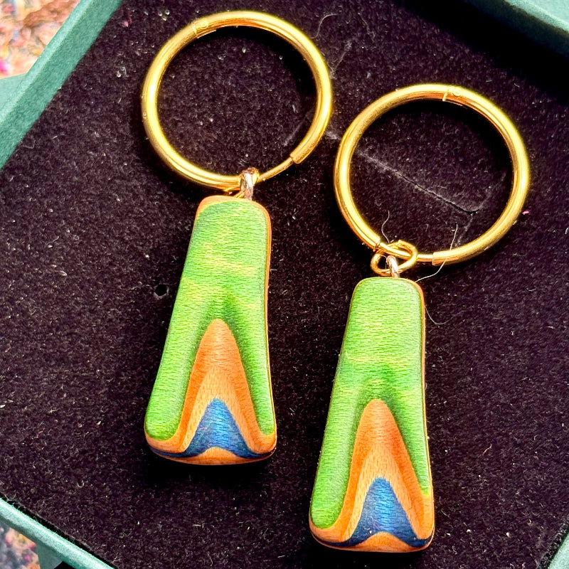 Handmade recycled skateboard Green & Blue Hoop Earrings — Baltic Dew, made in the UK