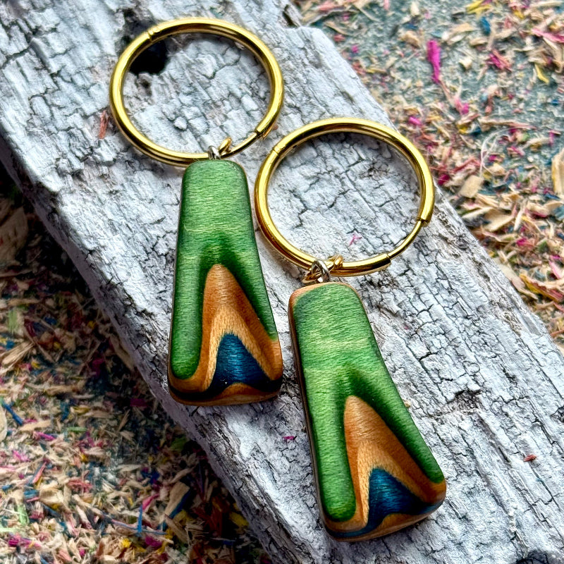 Handmade recycled skateboard Green & Blue Hoop Earrings — Baltic Dew, made in the UK