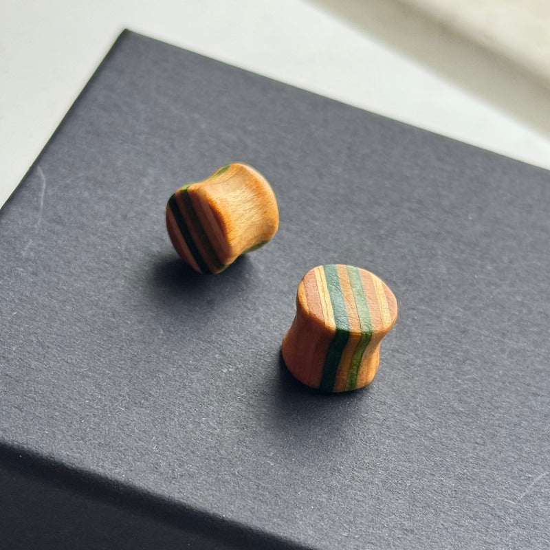 Handmade recycled skateboard Green & Natural Plugs – 10mm — Baltic Dew, made in the UK