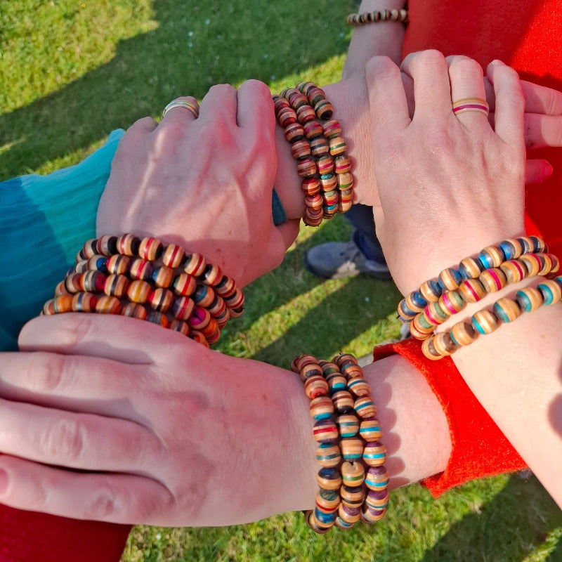 Handmade recycled skateboard Random Beads Skateboard Bracelet — Baltic Dew, made in the UK