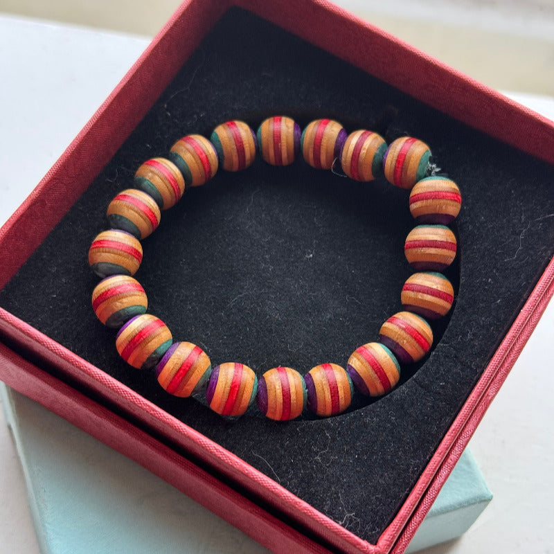 Handmade recycled skateboard Red, Purple & Teal Stripe Bead Bracelet — Baltic Dew, made in the UK