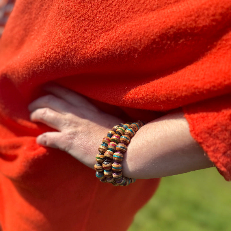 Handmade recycled skateboard Random Beads Skateboard Bracelet — Baltic Dew, made in the UK