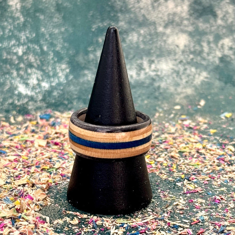 Handmade recycled skateboard Black and Blue Skateboard Ring — Baltic Dew, made in the UK