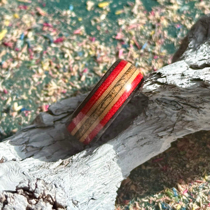 Handmade recycled skateboard Black and Red Skateboard Ring — Baltic Dew, made in the UK