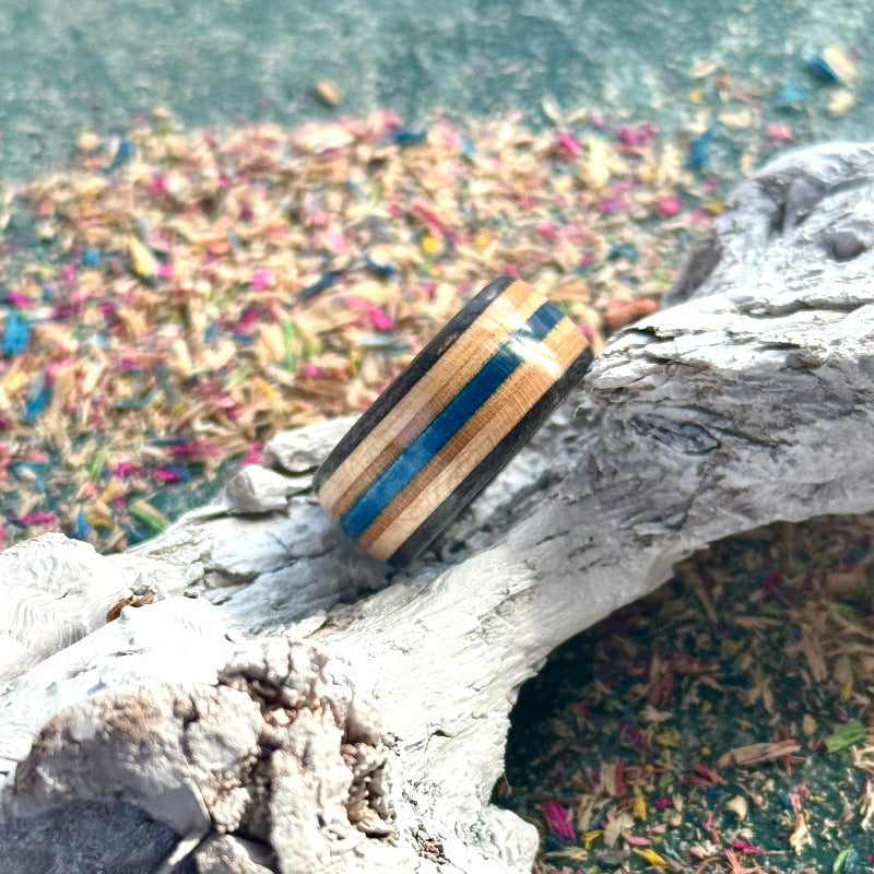 Handmade recycled skateboard Black and Blue Skateboard Ring — Baltic Dew, made in the UK