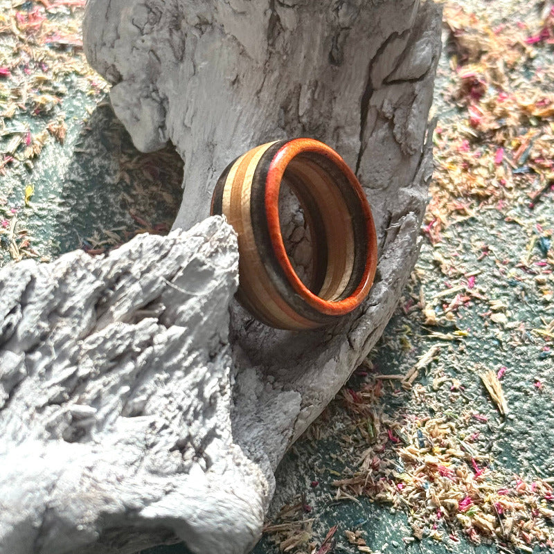 Handmade recycled skateboard Orange and Black Skateboard Ring — Baltic Dew, made in the UK