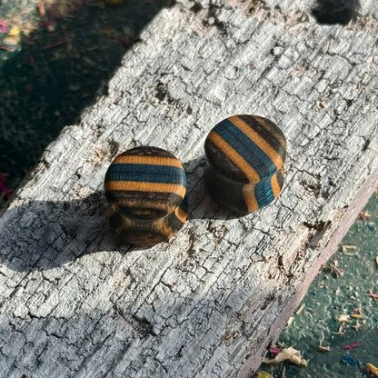 Black and Blue Double Flare Wooden Ear Plugs 10mm