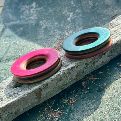 Pink Blue Double Flare Wooden Ear Tunnels