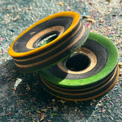 Yellow and Green Concave Face Wooden Ear Tunnels