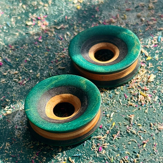 Teal and Black Concave Face Wooden Ear Tunnels