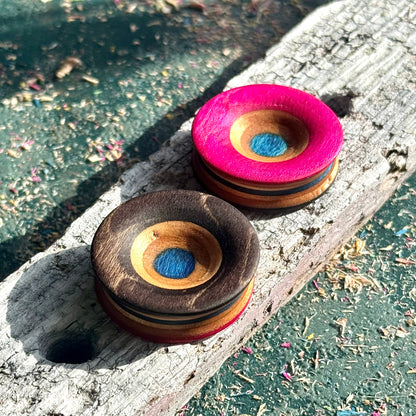 Pink and Black Concave Face Wooden Ear Plugs