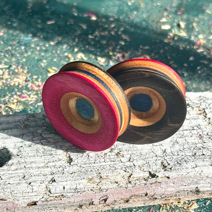 Pink and Black Concave Face Wooden Ear Plugs