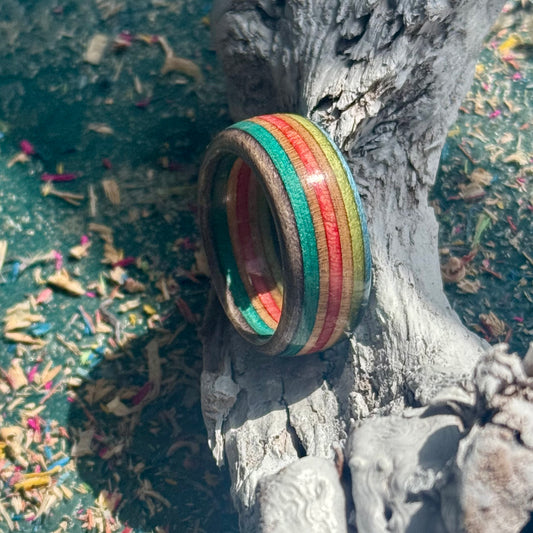Red Blue Green Recycled Skateboard Ring