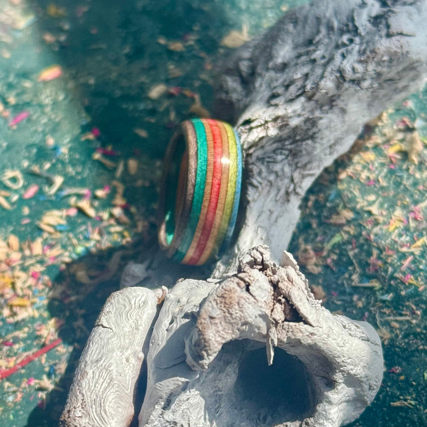 Red Blue Green Recycled Skateboard Ring