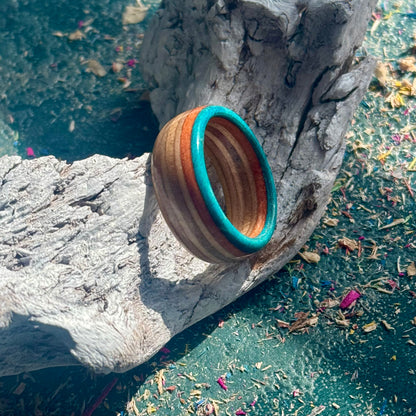 Teal Orange Recycled Skateboard Ring