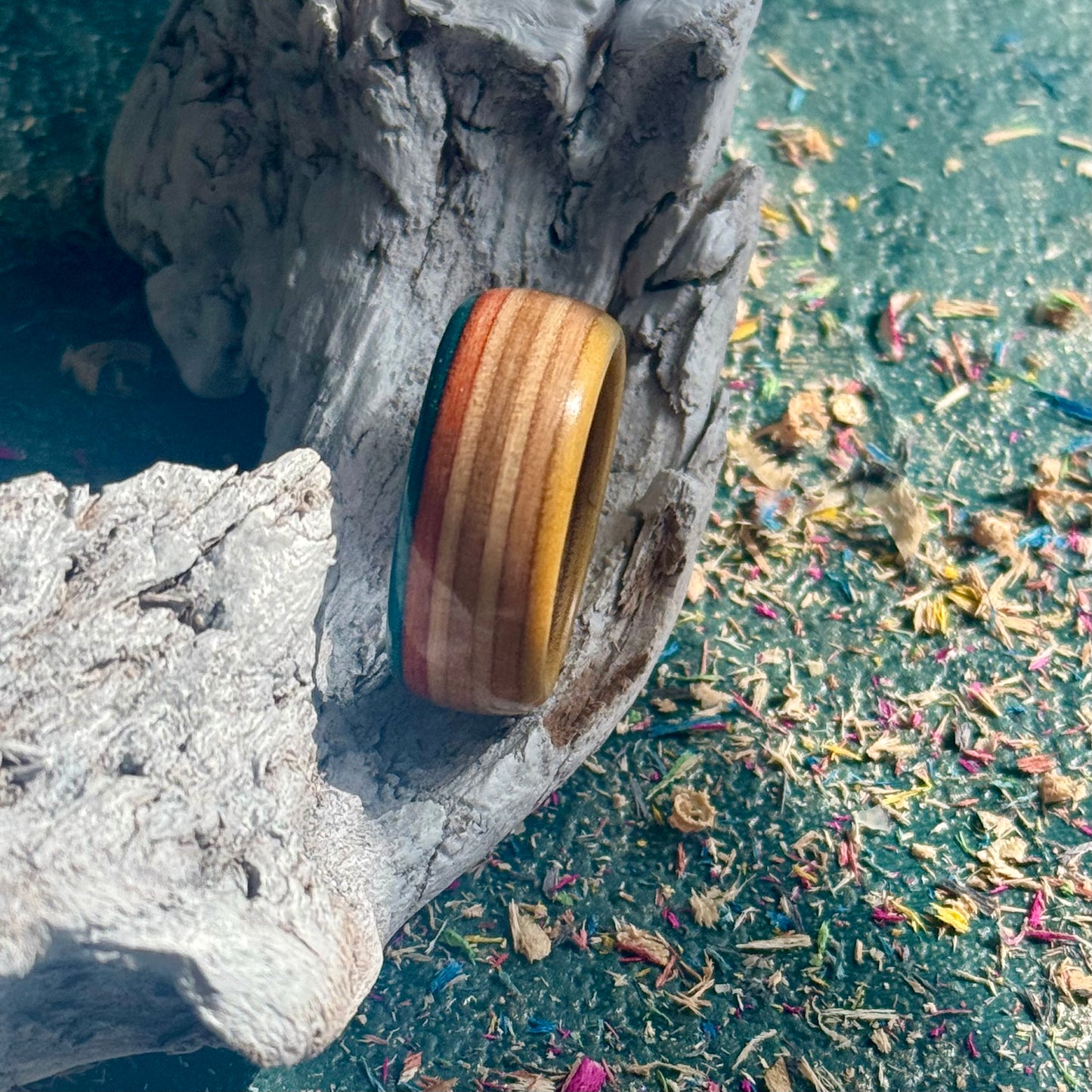 Teal Orange Recycled Skateboard Ring