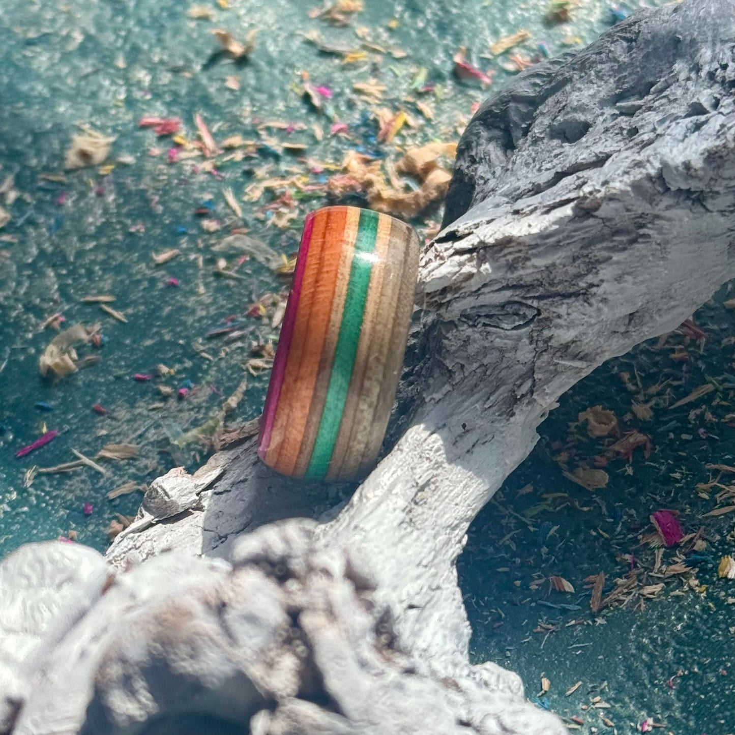 Orange Green Grey Recycled Skateboard Ring