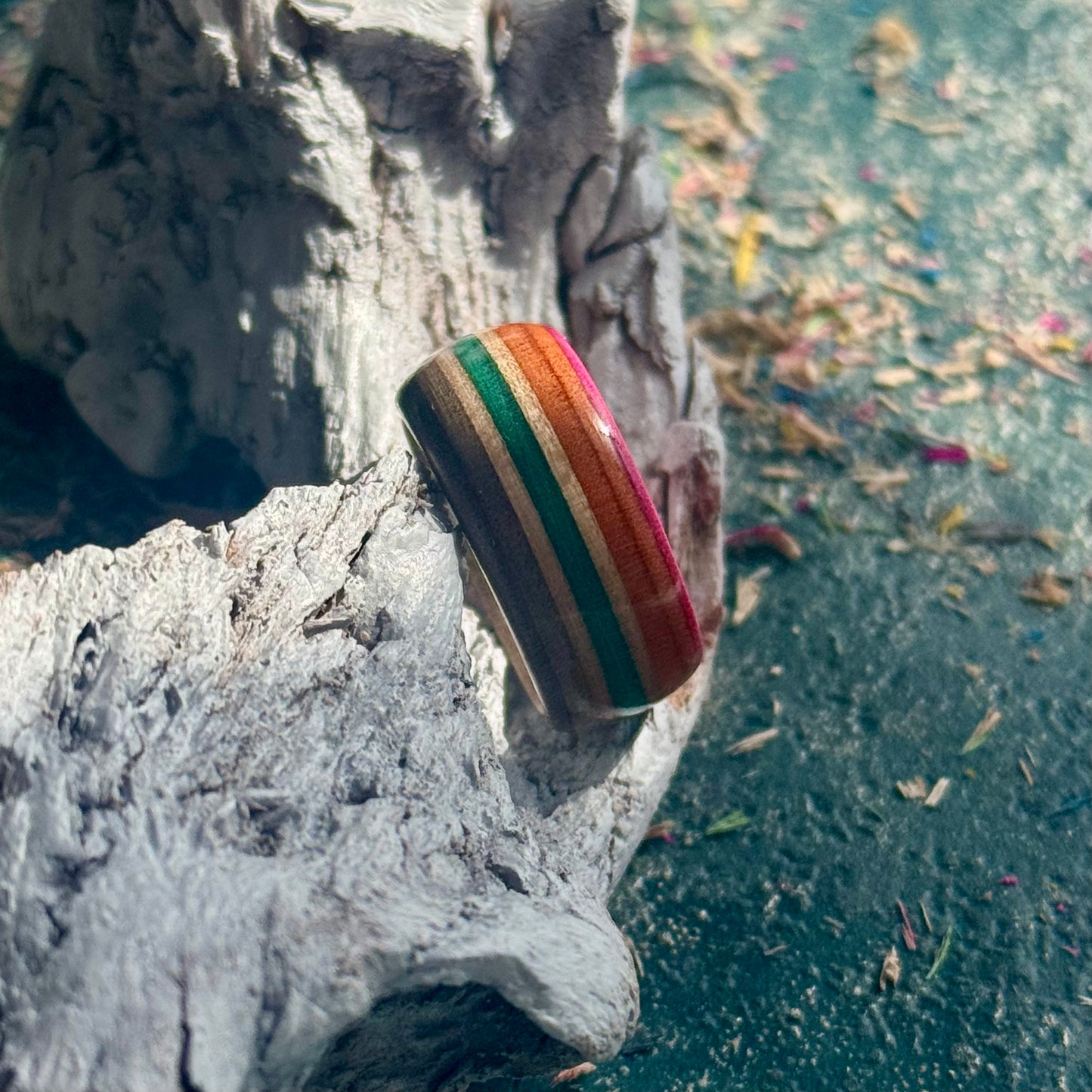 Orange Green Grey Recycled Skateboard Ring