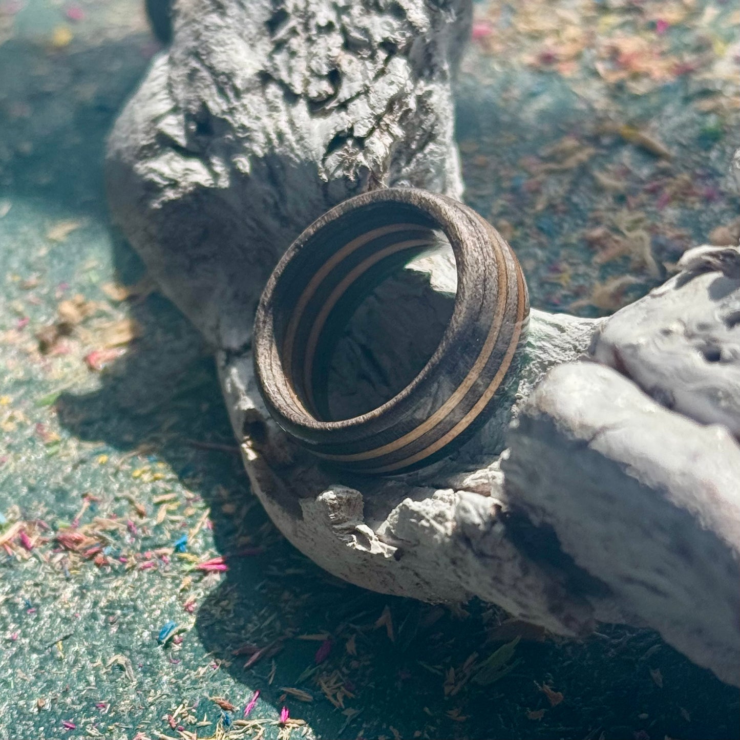 Green Grey Recycled Skateboard Ring