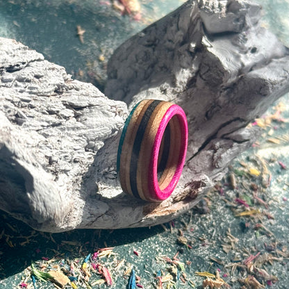 Pink Black Blue Recycled Skateboard Ring