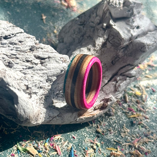 Pink Black Blue Recycled Skateboard Ring