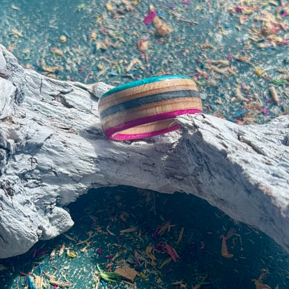 Pink Black Blue Recycled Skateboard Ring