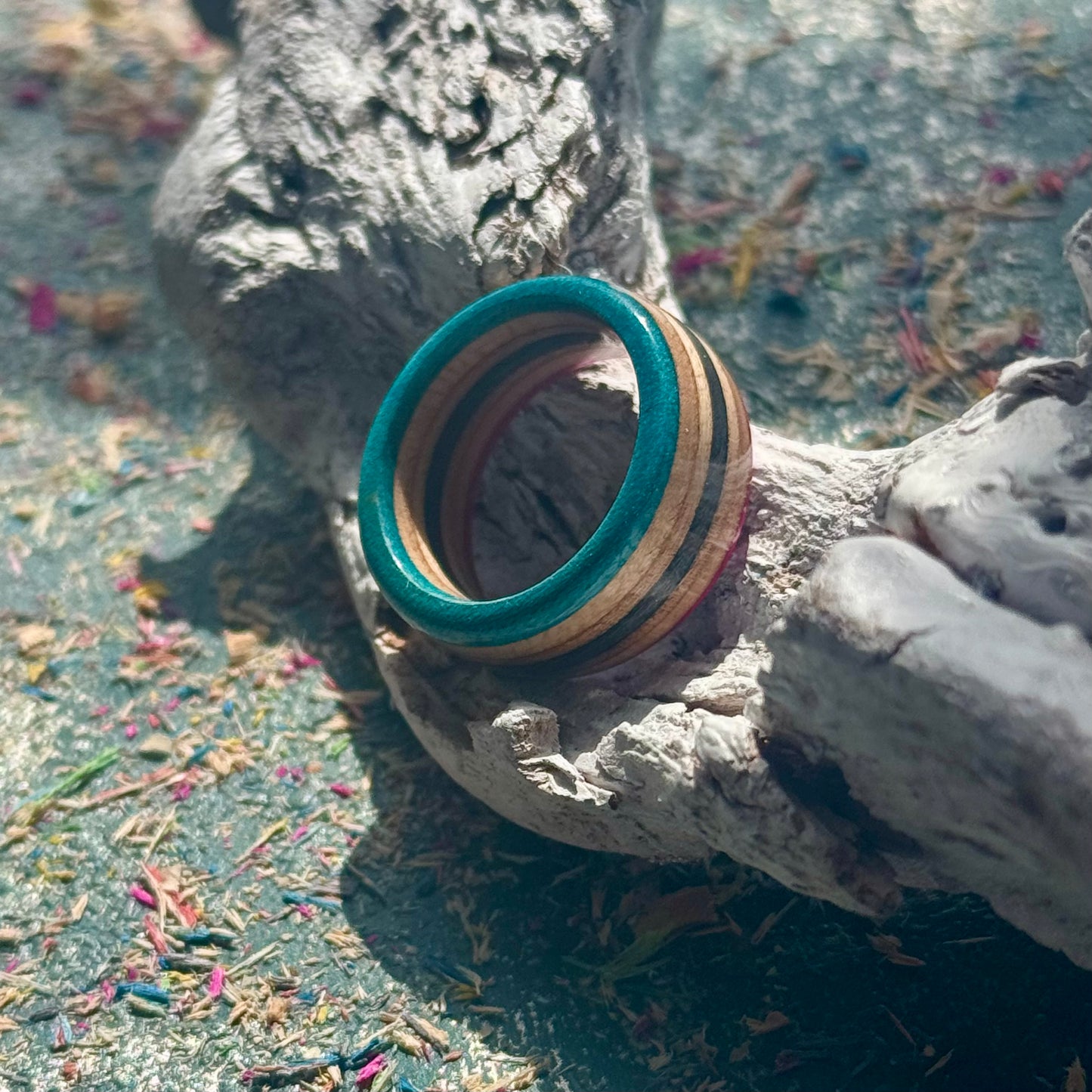 Pink Black Blue Recycled Skateboard Ring