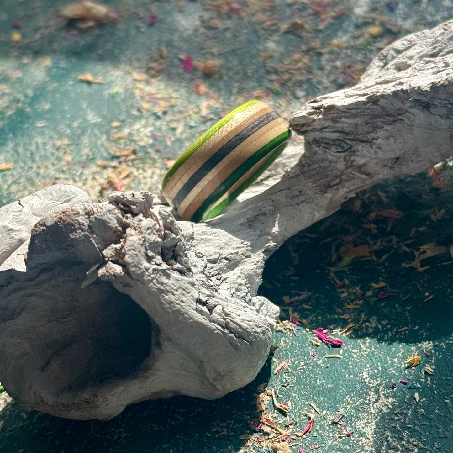 Green Black Recycled Skateboard Ring