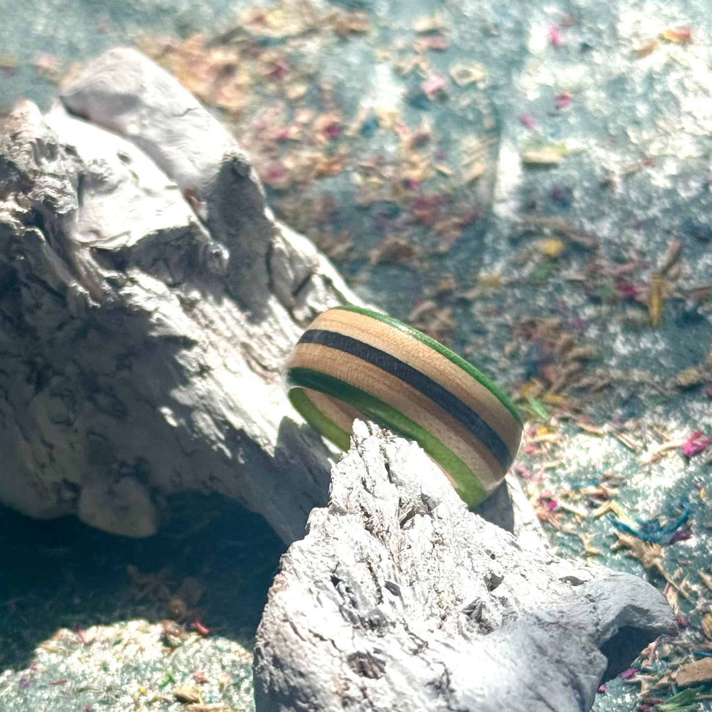Green Black Recycled Skateboard Ring