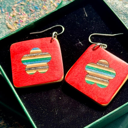 Flower and Heart Skateboard Earrings