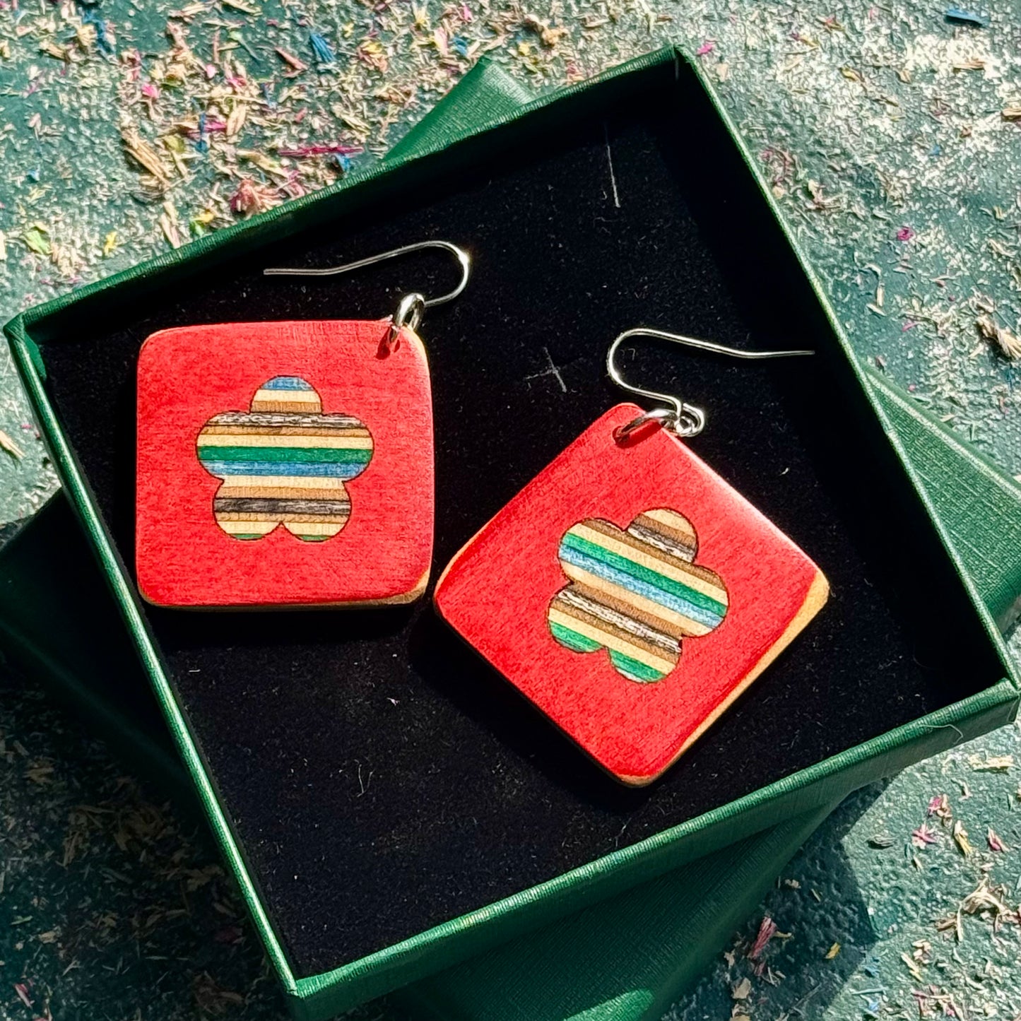 Flower and Heart Skateboard Earrings
