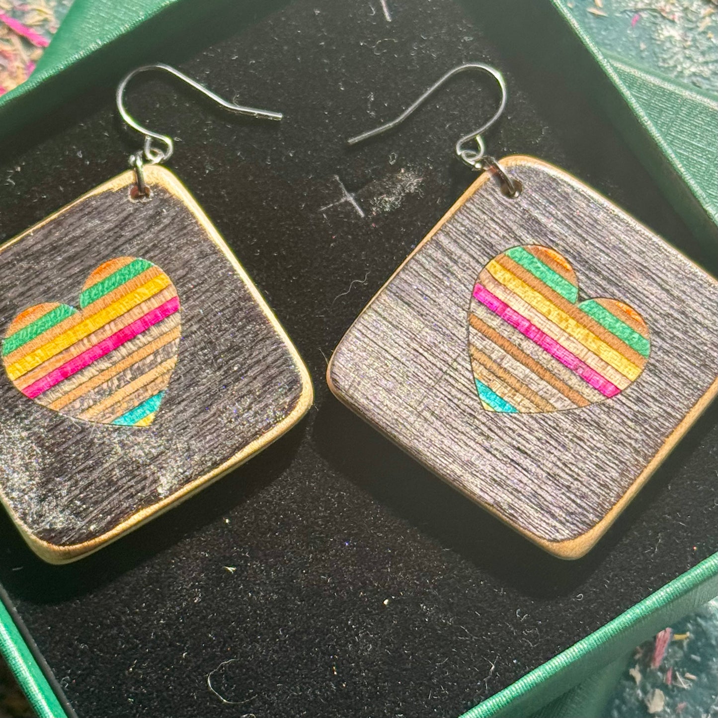 Flower and Heart Skateboard Earrings