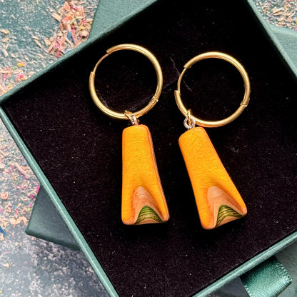 Handmade recycled skateboard Yellow & Green Hoop Earrings — Baltic Dew, made in the UK