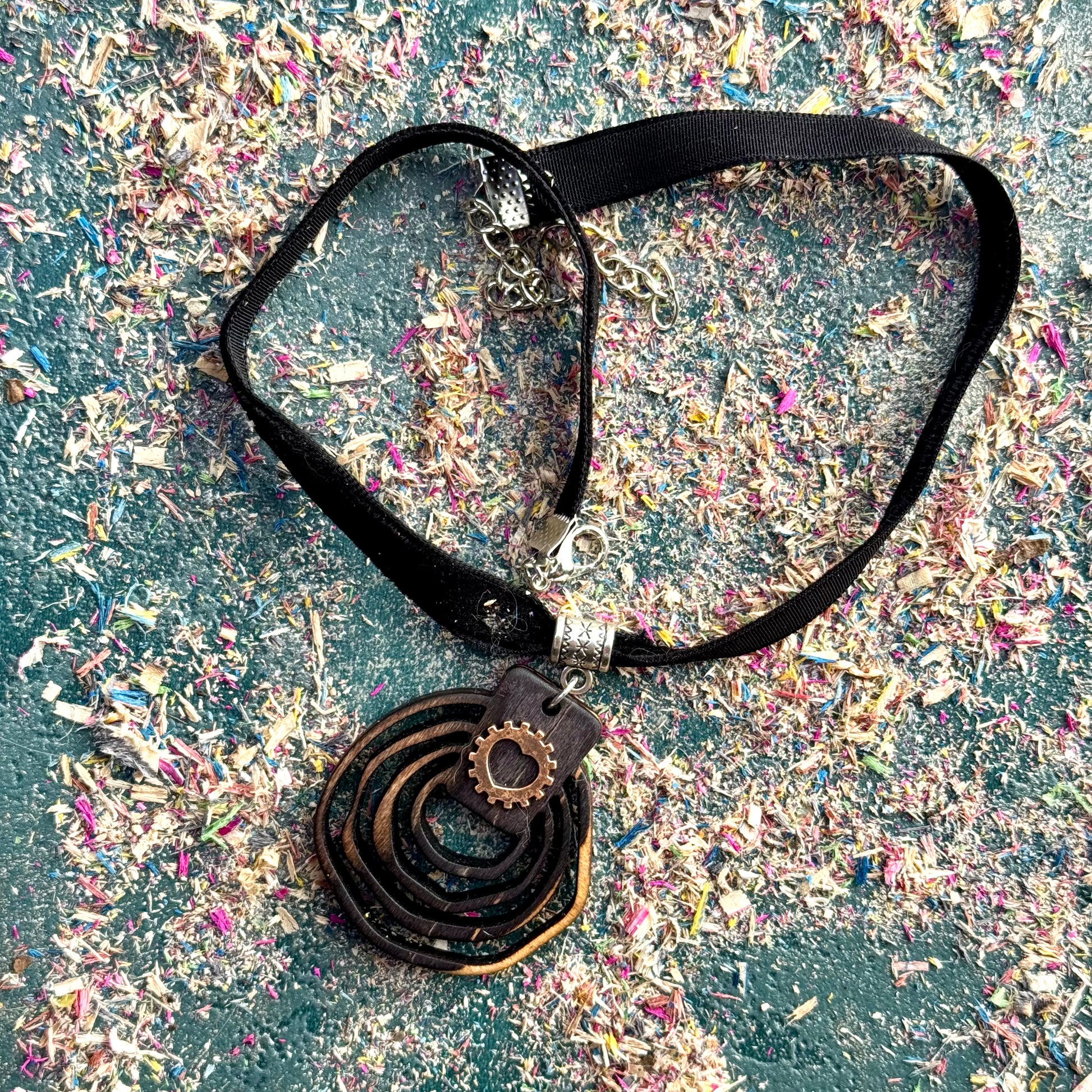 Handmade recycled skateboard Dark grey uneven swirls Skateboard Choker — Baltic Dew, made in the UK