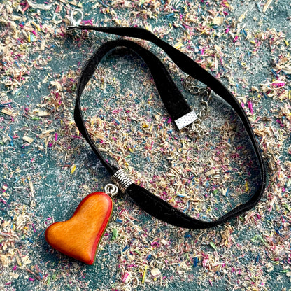 Handmade recycled skateboard Orange and Green Heart Skateboard Choker — Baltic Dew, made in the UK