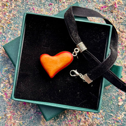 Handmade recycled skateboard Orange and Green Heart Skateboard Choker — Baltic Dew, made in the UK