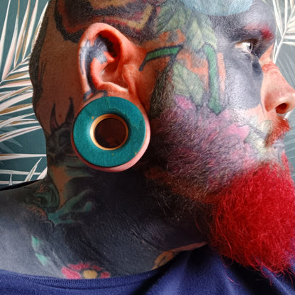 Pink Blue Double Flare Wooden Ear Tunnels
