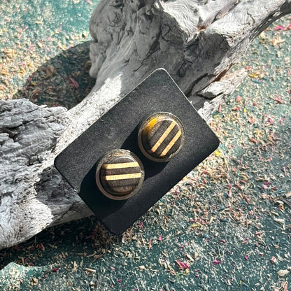 Handmade recycled skateboard Black Stud Earrings — Baltic Dew, made in the UK