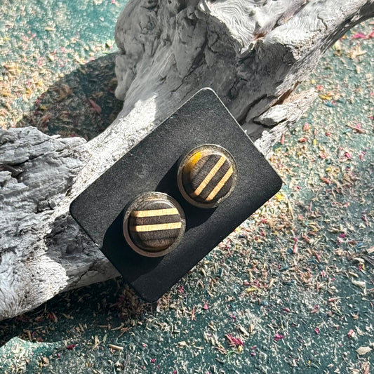 Handmade recycled skateboard Black Stud Earrings — Baltic Dew, made in the UK
