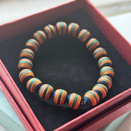 Handmade recycled skateboard Blue, Purple & Teal Stripe Bead Bracelet — Baltic Dew, made in the UK